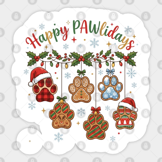 Happy Pawlidays - Christmas Paw Prints Sticker by Creatifly Graphic Tees